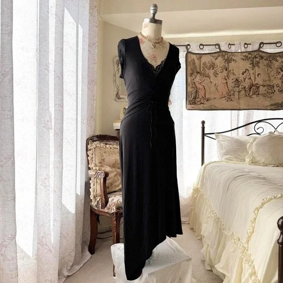 bebe | Dresses | Black Fairy Dress Bebe Y2k Asymmetrical Long Womens Medium  | Poshmark